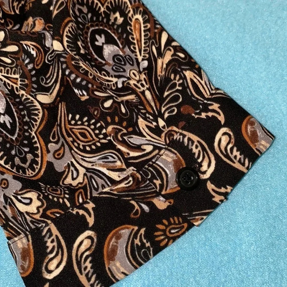 DANA BUCHMAN Paisley print hi low button cuff sleeves v-neck blouse NEW size L - Picture 4 of 11